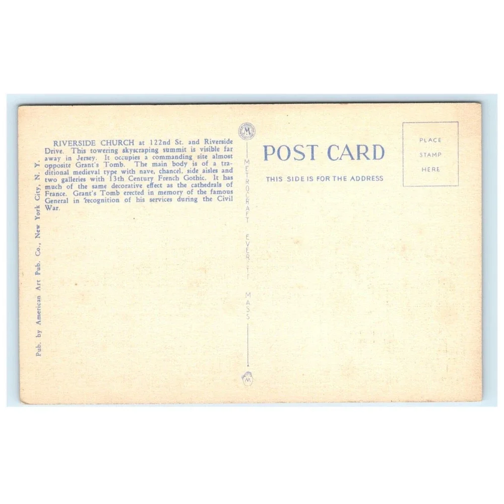 Vintage Postcard Riverside Drive Grants Tomb Riverside Church New‎ York City NY